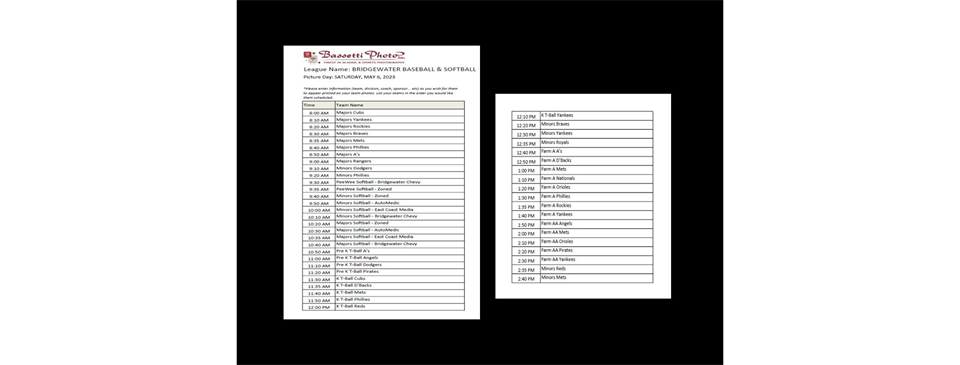 PICTURE DAY SCHEDULE